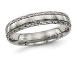 Ladies or Men's Titanium Polished Criss-Cross Grooved Band Ring (5mm)